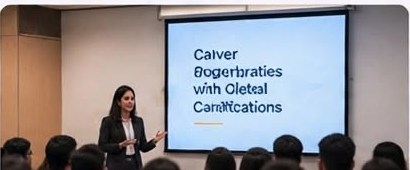A speaker presenting global certification career opportunities to students