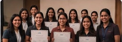 Students holding their programme completion certificates